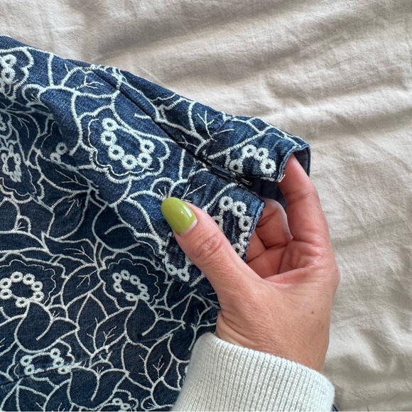 Anthropologie Blue Floral Denim Lace-Trim Shorts - Picture 5 of 6